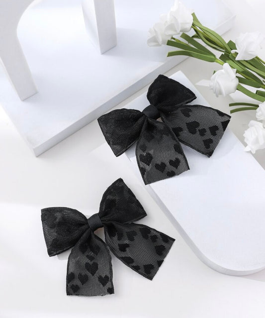 2PCS Toddler Girls Heart Pattern Bow Décor Alligator Hair Clip - BLACK