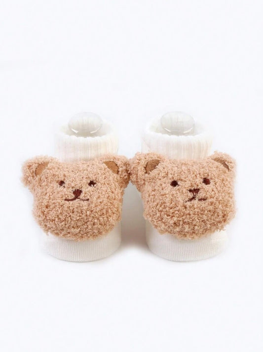 Cute Bear Design Mid Calf Floor Socks WHITE - 6-12 Months