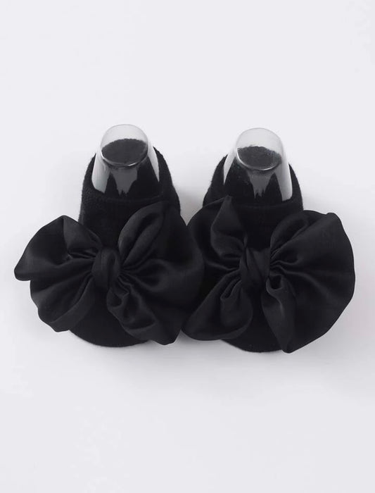 Princess Style Infant Floor Socks Big Bow Knot Anti Slip Socks BLACK - 3-12 Months