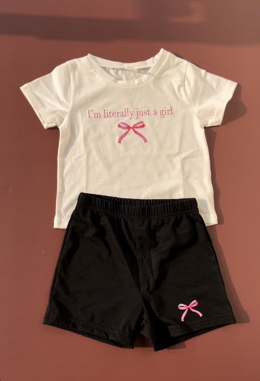 2 pcs Baby Girls Fashionable and Cute Bowknot Letter Printed Casual Comfortable Round Neck - BLACK AND WHITE - 18-24Months
