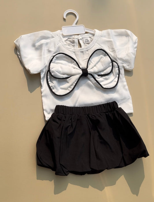 Short Sleeve Top and Lantern Dress Set for Spring and Summer (WHITE/3-6M)